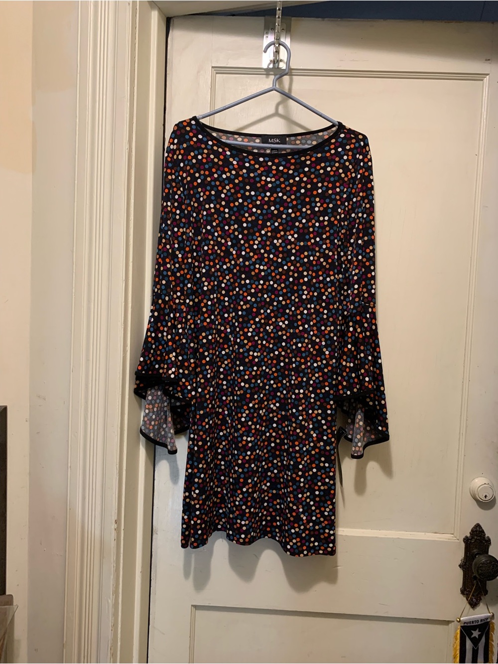 MSK Black Polka Dot Midi Dress with Multicolor Dots